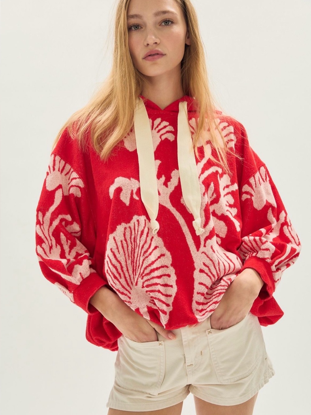 NWT Free People Shell Baby Hoodie in Cherry Combo